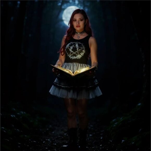 Long Time Gone Black Cropped Tank Barbed Wire Pentagram Graphic Gothic M - Picture 7 of 8